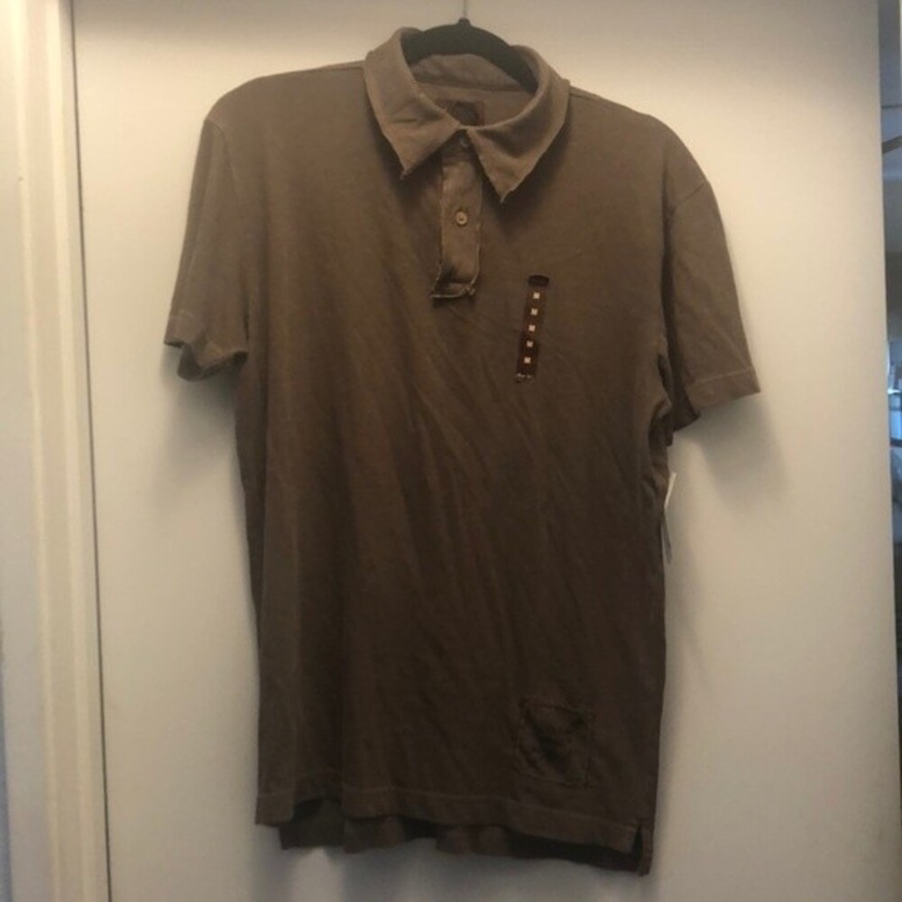 NWT American Rag 100% Cotton Rustic Brown Pull Over Frayed Collar Polo Shirt M